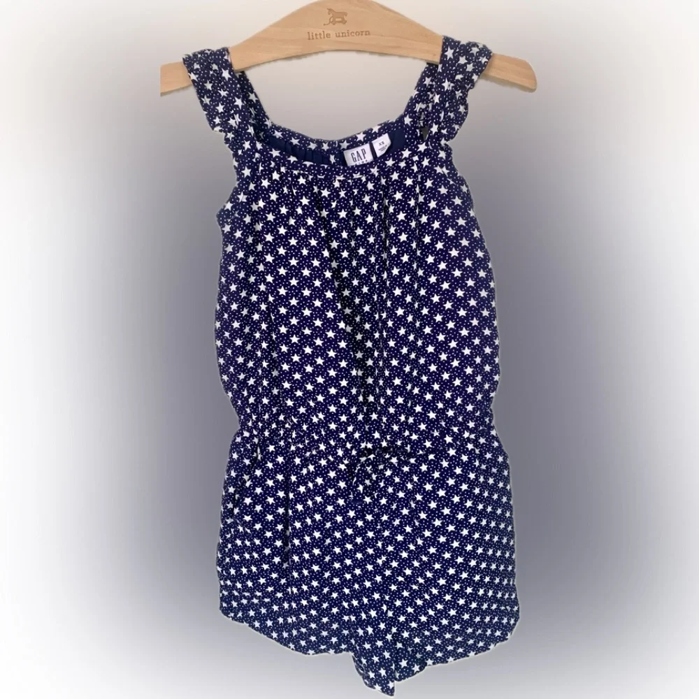 Gap Kids Toddler 4-5 Navy Blue White Stars Shorts Romper Ruffle Trim XS NEW $40